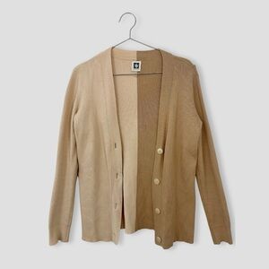 Color Block Beige Cardigan Sweater